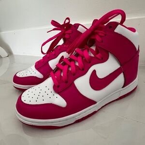 Nike Pink & White High Top Dunks Two Tone Sneakers New Leather US 7